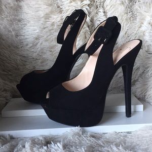Sling back ankle strap heels